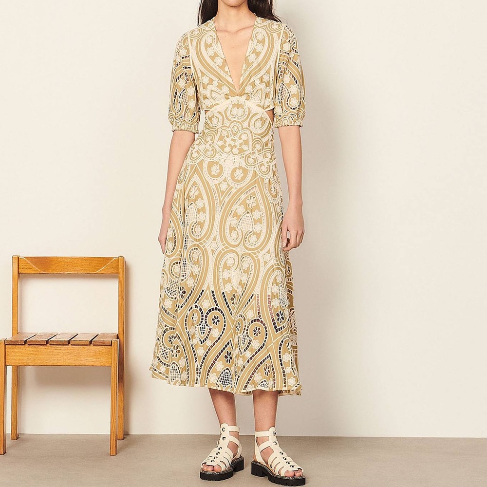 NWT Sandro Naomi Cut Out Lace Cotton Midi/Maxi size 40